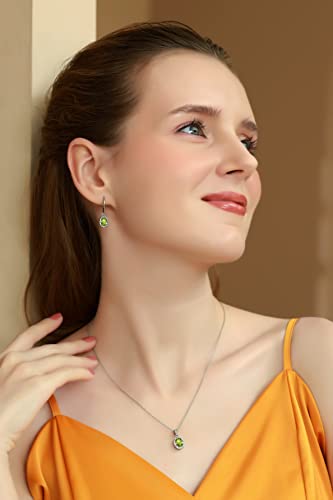 B. Brilliant Sterling Silver Peridot & White Topaz Oval Halo Necklace & Leverback Dangle Earrings Jewelry Set For Women Bridesmaids #TOP2