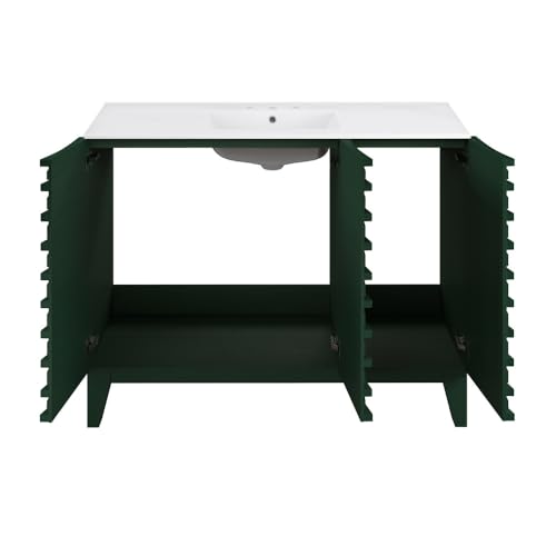 Image of Swiss Madison Cascade 48 inch Freestanding Bathroom Vanity in Green Oak with 3-Hole Widespread Sink Top