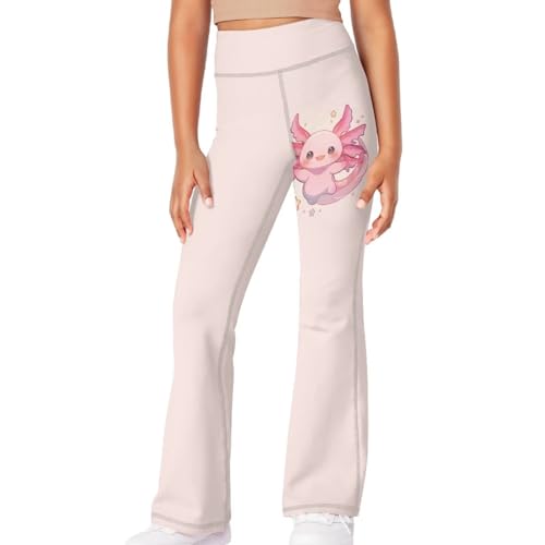 Yruonazao Cute Girls Flare Leggings 9-10 Axolotl Pants for Teen Girls Stretchy with Tummy Control Full Length Pants High Waisted Soft and Anti Wrinkle Suitable for All Seasons