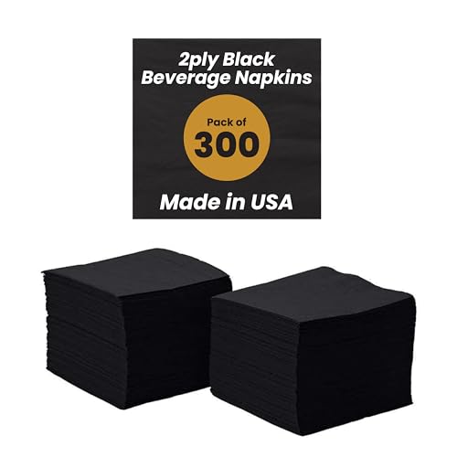 Perfectware 2-Ply Black Beverage Napkins, Pack of 300ct
