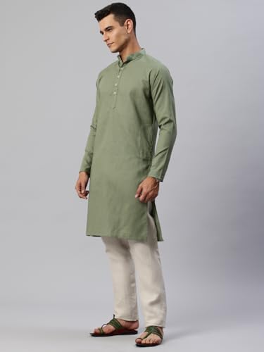 Image of Majestic Man Men's Cotton Regular Fit Casual Mandarin Collar Ethnic Motifs Solid Long Kurta