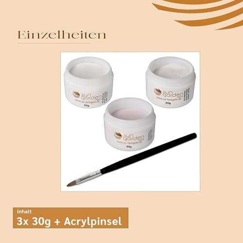 Acrylpulver Sun Garden Nails 3x 30g und Acrylpinsel Set