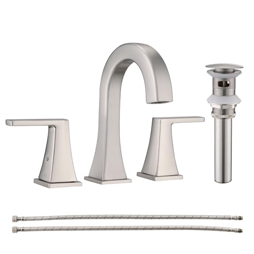 Bathroom-Faucets-for-Sink-3-Hole-2-Handle-Widespread-Bathroom-Sink-Faucet-with-Pop-up-Drain-and-Water-Supply-Lines-Stainless-Steel-Faucet-for-Bathroom-Vanity-Farmhouse-Sink-Brushed-Nickel Bathroom Faucets for Sink 3 Hole 2 Handle Widespread Bathroom Sink Faucet with Pop up Drain and Water Supply Lines Stainless Steel Faucet for Bathroom Vanity Farmhouse Sink Brushed Nickel