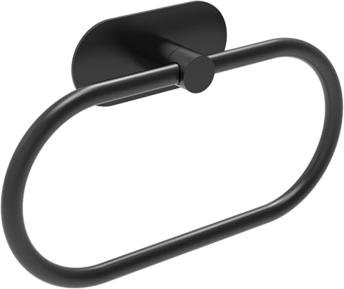 Image of Oslen Premium Black Self Adhesive Towel Ring Holder - No Drill Bathroom Hand Towel Hanger, Heavy Duty Stainless Steel Wall Mount for Kitchen, Wash Basin & Bathroom