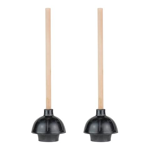 SteadMax Rubber Toilet Plunger, Double Thrust Force Cup, Heavy Duty, Commercial Grade with 18” Wood Handle (Pack of 2) Cover