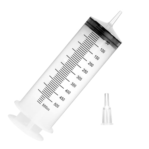 550ml Large Syringe with Tip Adapter, Sterile and Individual Sealed, Plastic Garden Syringe for Liquid, Paint, Epoxy Resin, Oil, Watering Plants, Refilling
