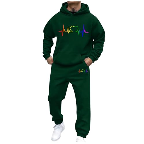 SMUXP Conjunto de chándal de 2 piezas para hombre, chaqueta de manga larga con capucha, pantalones deportivos con bolsillos, 5#Verde militar, XL