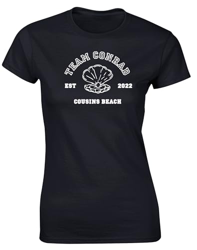 Hippowarehouse Team Conrad Cousins Beach - Camiseta ajustada de manga corta para mujer (guía de tallas específica en la descripción), Negro, 38 Hippowarehouse Team Conrad Cousins Beach - Camiseta ajustada de manga corta para mujer (guía de tallas específica en la descripción), Negro, 38