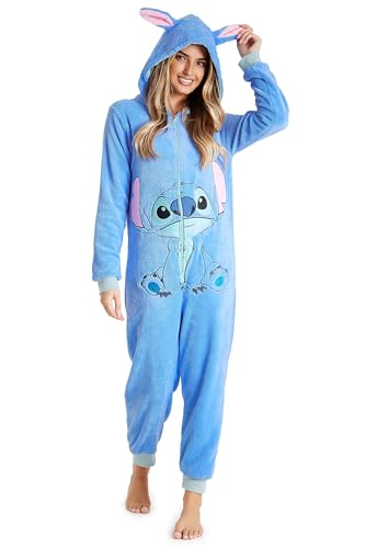 Disney Onesies for Women, Fluffy Stitch Onesie Pyjamas, Stitch Gifts (Blue Stitch, L)