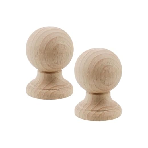 HEVSTIL 2-Pack 1-8/9" Round Wood Ball Finial Unfinished Solid Hardwood Round Bun Foot