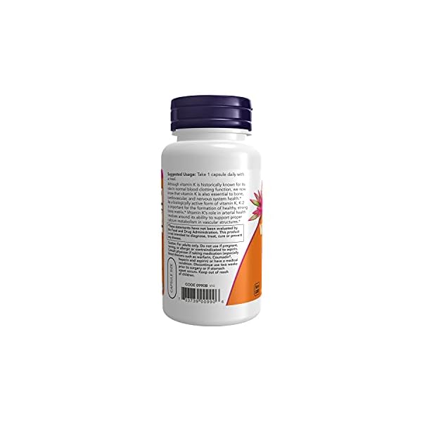 NOW Supplements, Vitamin K-2 100 mcg, Menaquinone-4 (MK-4), Supports Bone Health*, 100 Veg Capsules