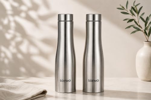 Image of Solimo Water Bottle Quality Hi-Rise Stainless Steel Single Wall 1000ML, Fridge Water Bottle |BPA Free | single wall Leak-Proof, Best for School /Office /Home /College /running (Pack 2)