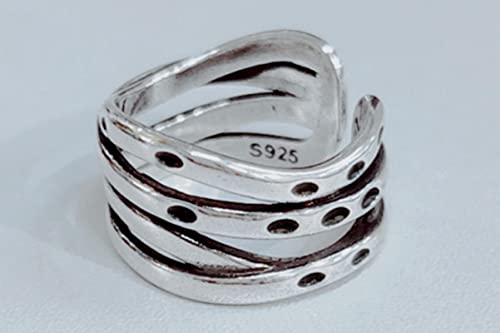 925 Sterling Silver Adjustable Layered Chain Ring, Party Rings For Women2