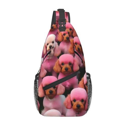 Morrales sling estampado perros rosa para viaje y senderismo