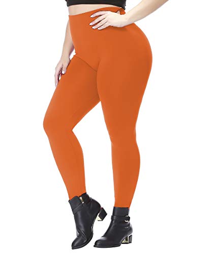 Bycc Bynn Women's Fleece Lined High Waist Seamless Leggings Plus Size Winter Thermal Tights - One Size (Orange, One Size)