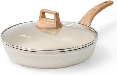 CAROTE 12 Inch Non Stick Frying Pan with Lid,White Granite Nonstick Skillet Omelet Pans, Egg Pan Granite Cookware, PFOS & PFOA Free - Thumbnail 2