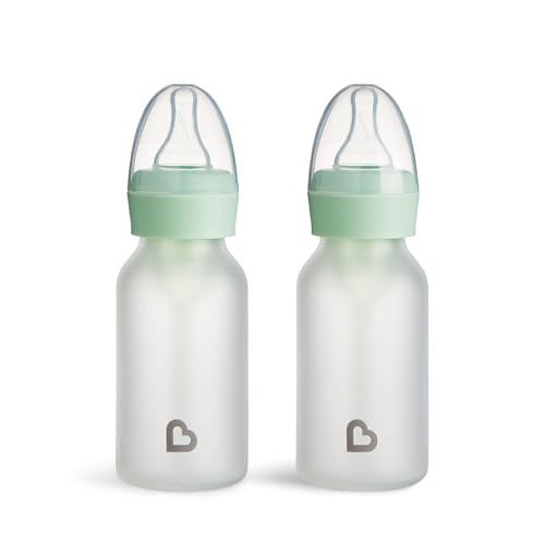 Image of Munchkin Bond Silicone Coated Glass Baby Bottles - Anti-Colic Feeding System with Natural Feel Nipples, 4 Ounce, 2 Pack, Mint/Green
