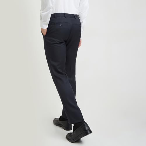 Image of Raymond Men Slim Fit Checks Pattern Polyester Blend Flat Front Formal Trouser