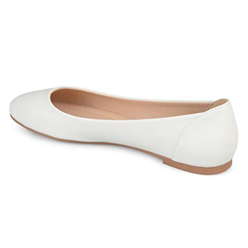 Brinley Co. Womens Comfort Sole Faux Leather Round Toe Flats White, 12 Regular US2
