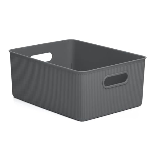 Tatay Cesta Almacenaje Plastico 15 L Baobab | Caja Organizadora | Asas Integradas | Diseño Compacto y Versátil | Plástico Libre de BPA | 29,4x38,5x16 cm, Gris