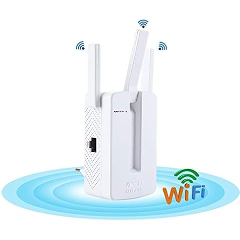 KuWFi AC1200 WiFi Booster Range Extender,Dual Band Wi-Fi Range Extender, Broadband/Wi-fi Extender, 1200Mbps Wireless Signal Repeater, 2 Ethernet Port, Access Point, Wi-Fi Bridge, UK Plug Cover