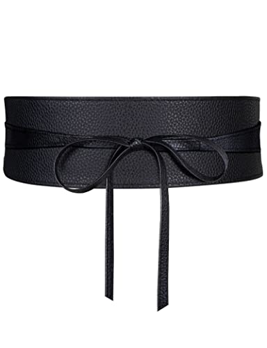 MELLIEX Taillengürtel Damen, Breiter Gürtel PU Leder Wickelgürtel Mode Obi Gürtel für Kleid, Schwarz Cover