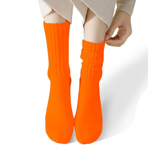 Image of COUVER Womens Scrunched Slouch Socks Soft Cotton Breathable Retro Crew or Knee High, Multiple Colors