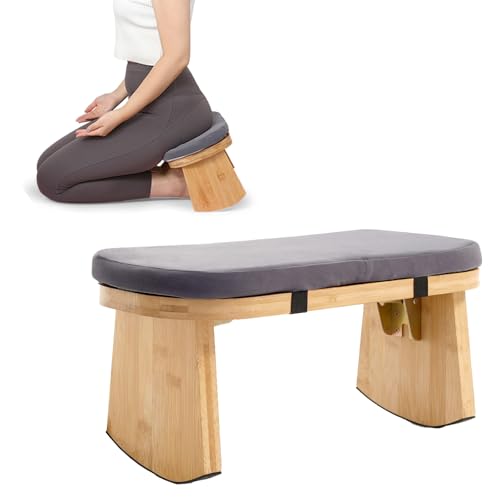 TYYIHUA Meditation Bench, Folding Meditation Chair, Bamboo Meditation Stool with Anti-Slip Mat, Adjustable Yoga Stool with Curved Bottom Edges