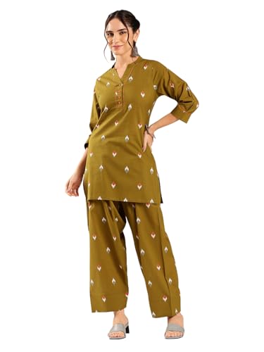 Image of Vbuyz Women's Printed & sequience work A-line Cotton Pink Kurta Pant With Dupatta
