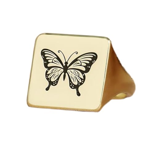 Bague papillon carrée en argent 925 doré à l'or fin, chevalière fait main