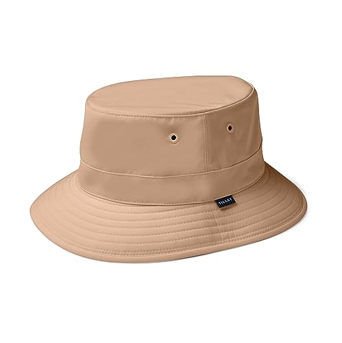 Tilley Technical T1 Bucket Hat – UPF 50+ Sun Protection, Water-Resistant, Buoyant, Tuckaway Wind Cords, Secret Pocket, All-Weather Performance Outdoor Hat, Tan, Medium