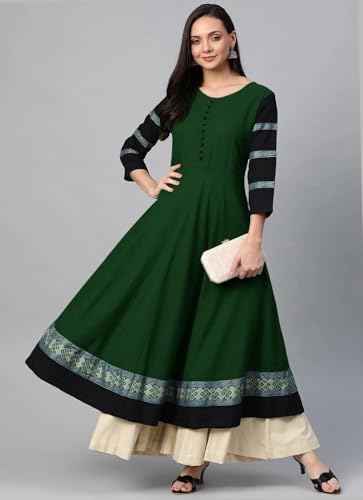 Image of HF HOLYDAY FASHION Cotton Silk Anarkali Printed Border Long Umbrella Gown Kurta for Women