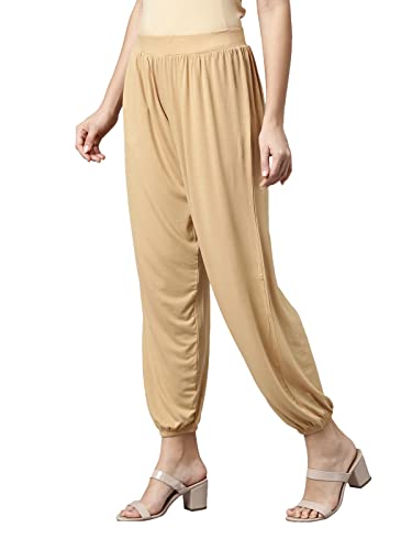 Image of GO COLORS Women Mid Rise Viscose Harem Pants | Wrinkle Free, Relaxed Fit, Free Size