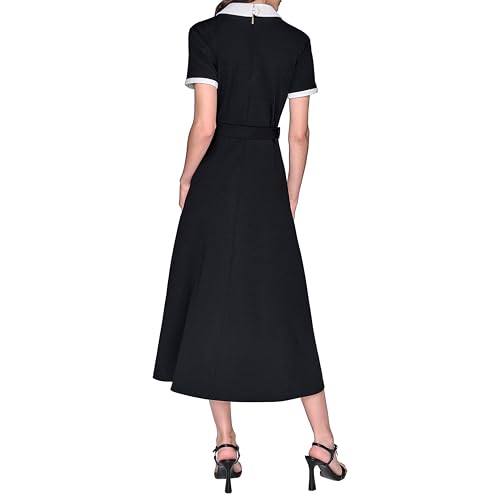 KARL LAGERFELD Women's Contrast Collar and Sleeve Trim Midi Dress2