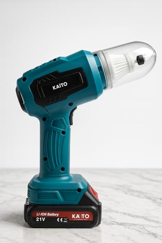 Image of KAITO Cordless Car Vacuum Cleaner & Blower 2-in-1 (21 V) | Portable Handheld Vacuum Cleaner with Dual Batteries, Charger & 6 Attachments | High-Power Cleaning for Car, Home & Office
