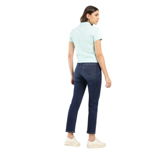 Image of Women's High Rise 724 Slim Straight Fit Blue Jeans