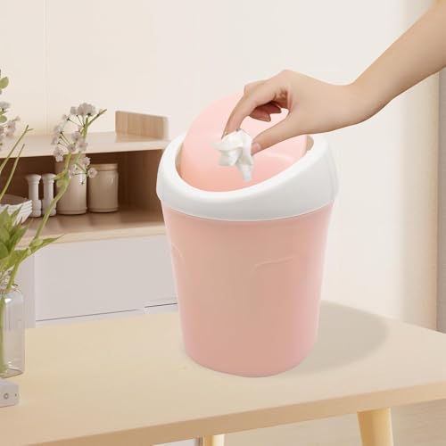 Image of Mini Desktop Bin with Lid, Cute Pink Tabletop Trash Can, 0.5 Gallon Countertop Small Waste Basket