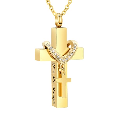 Cremation Jewelry for Ashes Pendant - Cross Urn Necklace with Mini Keepsake Urn Memorial Ashes Jewelry - With Me Always