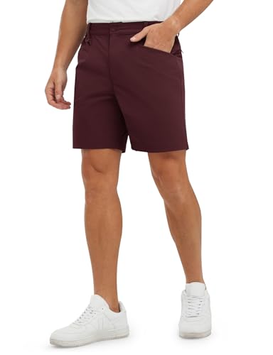 TBMPOY Men's 7" Golf Shorts Stretch Work Flat Front Dress Shorts Lightweight Work Chino Travel Short Water Resistant Wine Red 38