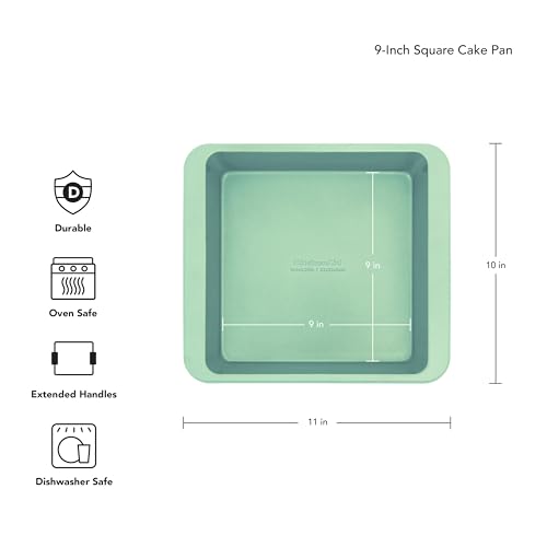 Image of KitchenAid Nonstick Aluminized Steel Square Cake Pan, Dishwasher Safe, Pistachio, 9 Inch