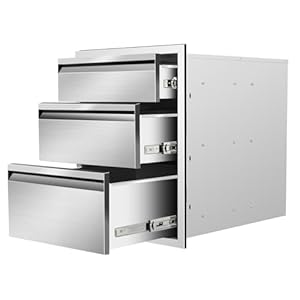 Outdoor Kitchen Drawers 18" W x 23" H x 23" D Flush Mount Triple BBQ Drawers with Hidden Handle Stainless Steel Drawer for Outdoor Kitchen Island, Patio Grill Station Outdoor Kitchen Drawers 18 W x 23 H x 23 D Flush Mount Triple BBQ Drawers with Hidden Handle Stainless Steel Drawer for Outdoor Kitchen Island Patio Grill Station