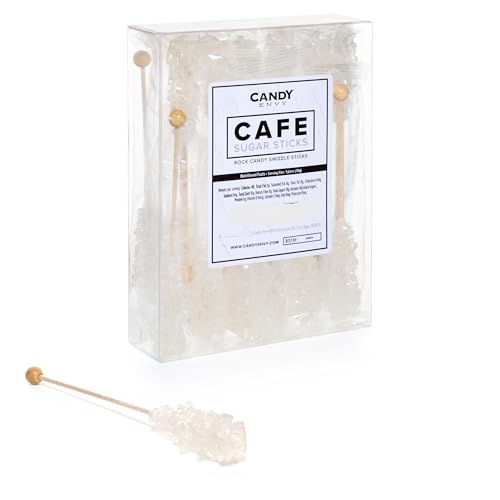 Candy Envy - White Café Sugar Sticks Mini Rock Candy - 18 Individually Wrapped Sugar Stirrer - Original Sugar Flavored
