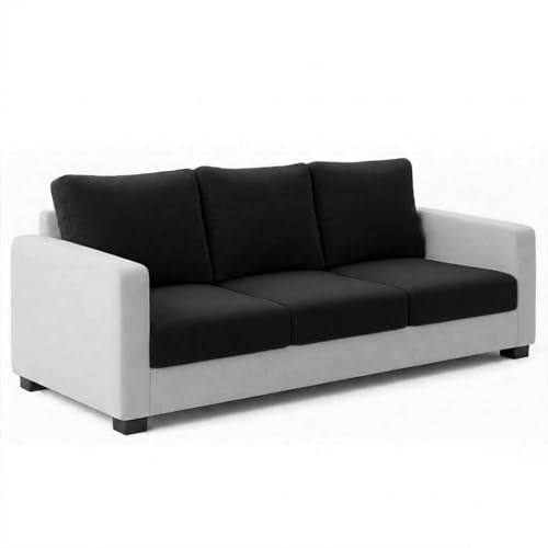 Image of FURNY Haster 3 Seater Fabric Sofa Set (Black-Light Gray) with Velvet Finish | Durable Comfort | Ideal for Living Room