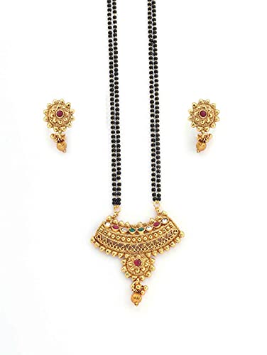 Shining Glory Traditional Design Long Necklace With 2 Earings Pendant Gold Plated Long Black Beaded Glorious Mangalsutra Set For Women Girl style Bridal Wear (24 inch) (B09C5LTSZS) Amazon Price History, Amazon Price Tracker