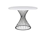 furni24 Runder Esstisch mit Metalldrahtbeinen mit Holzplatte, Esstisch, Tisch mit Drahtbeinen, Esszimmer, Küchentisch, Restauranttisch, weiß, Q105x75,5cm