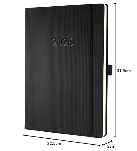 SIGEL C2618 Planungsbuch Wochenplaner Wochenkalender 2026, extra groß, A4+, 1 Woche = 2 Seiten, 1 Spalte pro Tag, schwarz, Hardcover, 192 Seiten, Stiftschlaufe, Archivtasche, Kalenderbuch Conceptum