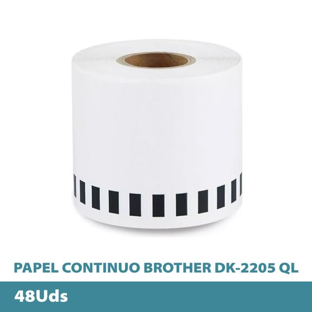 48 Rotoli di Etichette Termiche Adesive - Brother DK-22205 QL | Compatibili con Stampanti di Etichette Adesive, Carta Continua Adesiva e Termica, 62 mm x 30,48 metri