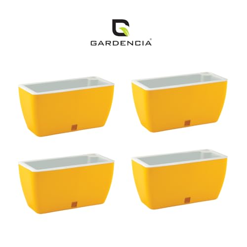 Image of GARDENCIA Self Watering Flower Pots for Outdoor Indoor Gardening /Rectangle Big Plant Pot with Polypropylene UV Material /Decorative Modern Gamla (Recta Big Yellow, Pack of 4)