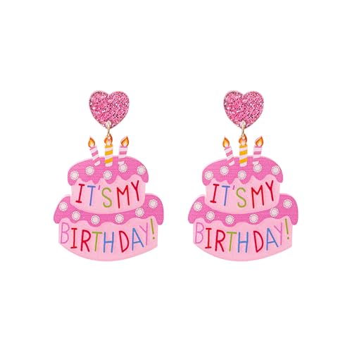Just Follow Acrylic Birthday Cake Coffee Cup Earrings with Heart Cute Fun Sweet Food Drink Theme Jewelry (Letter Cake)