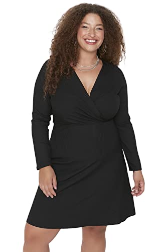 Trendyol Woman Mini Skater Slim Fit Knit Plus Size Dress Vestido, Negro, XXL Grande para Mujer